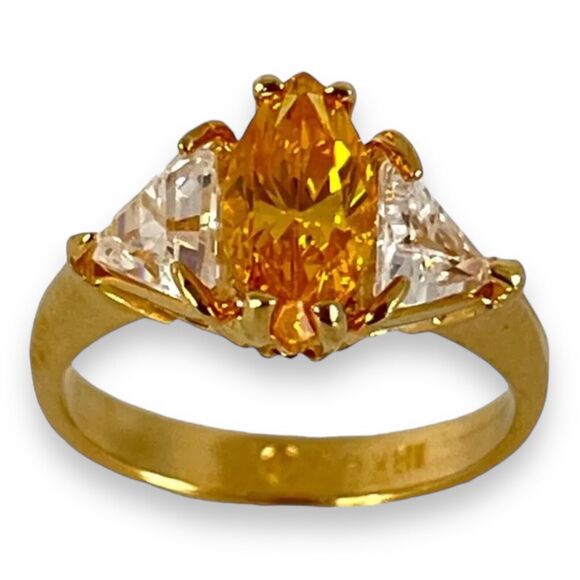 Vintage Ring Size 5 Yellow Cubic Zirconia Accents 18K Gold Plate Mid-Century 14L - Picture 4 of 12